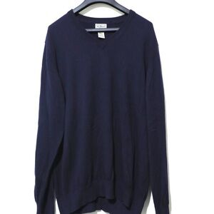 LL Bean Sweater Mens XL Blue Cotton Cashmere Blend V Neck Pullover Classic